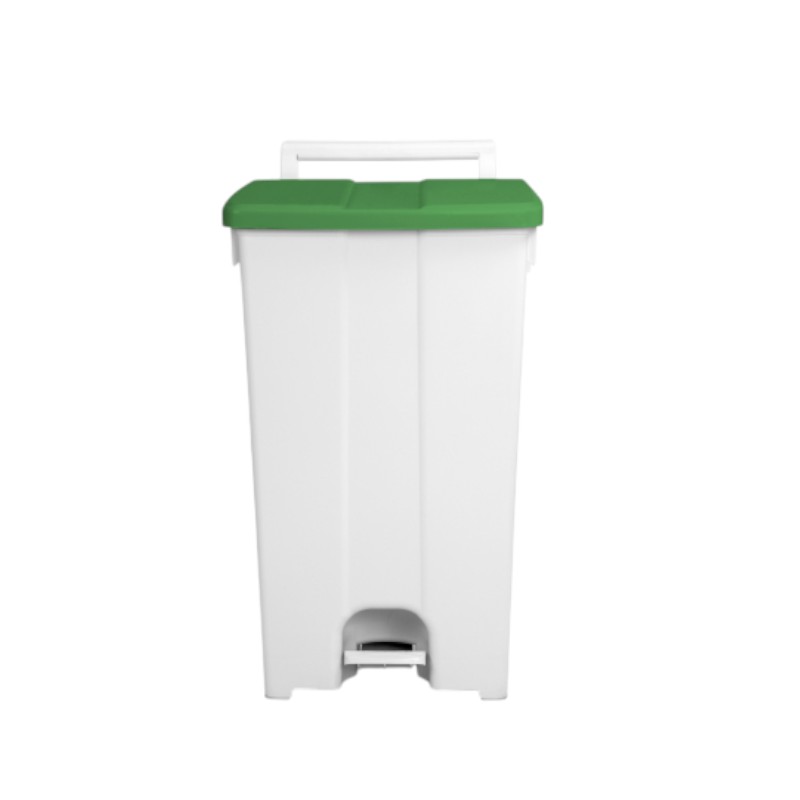 Witte afvalbak 90 l - Met pedaal en groene deksel - Derby XXL